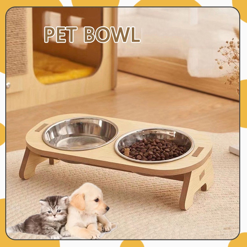 Pet Bowl Cat Dog Food Wooden Stand Water Bowl Waterproof Spill ...
