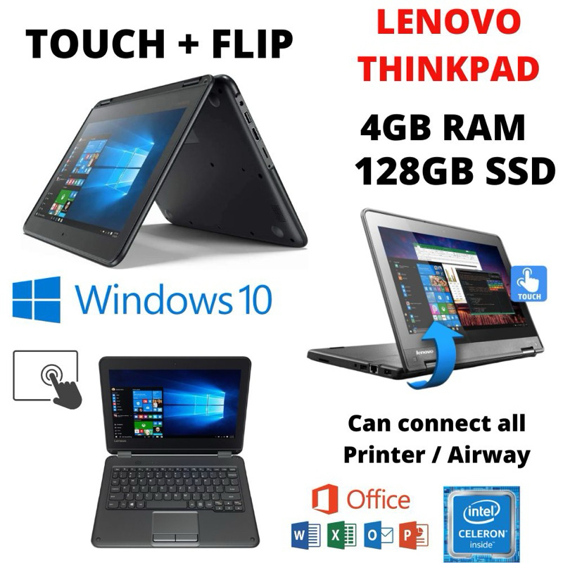 LENOVO 300e Window 10 Touch Flip IN Office full set 4GB RAM