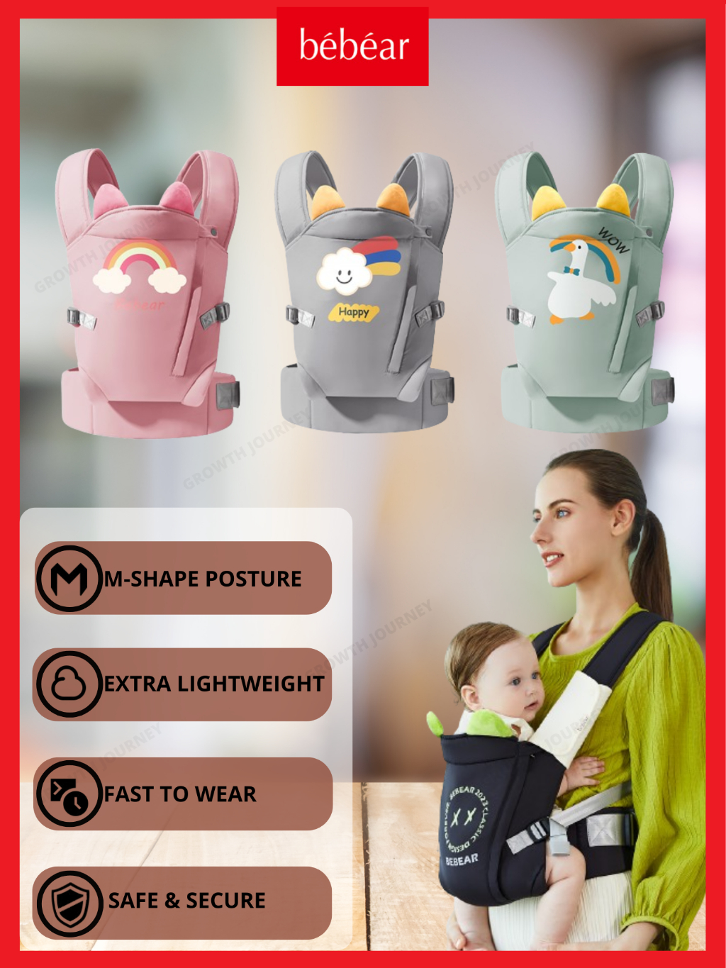 Bebear Extra Lightweight Ergonomic Fast Wearing High Quality Baby Carrier Newborn AA6633 Shopee Malaysia