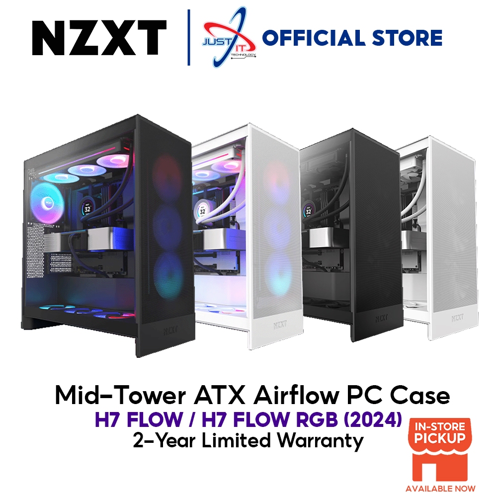 NZXT H7 Flow RGB 2024 Mid-Tower ATX Airflow PC Case - Black/White ...