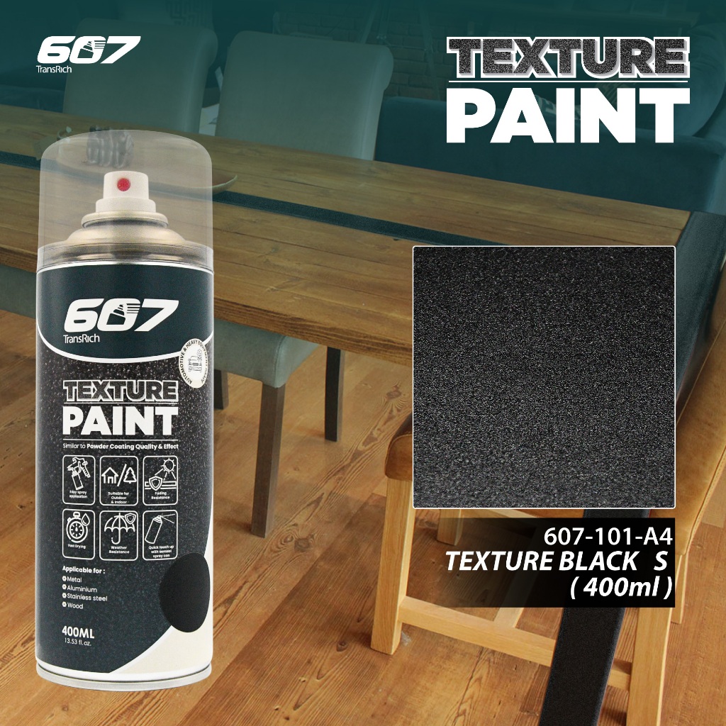 Transrich 607- Texture Black Metal Paint-Cat Besi-Aerosol Spray