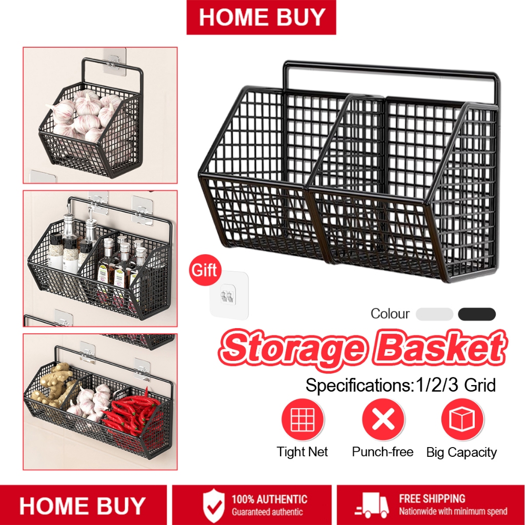 Wall-Mounted Garlic Onion Basket 1/2/3 Grids Kitchen Storage Rack ...