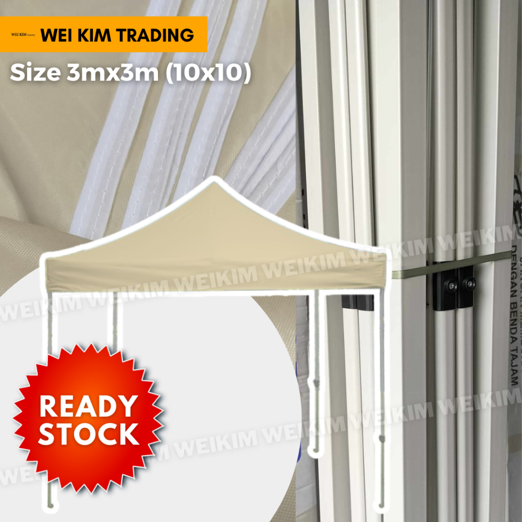 [SET/23KG] SET Khemah 3Mx3M Polyester Light Khaki Roof 100cm White ...