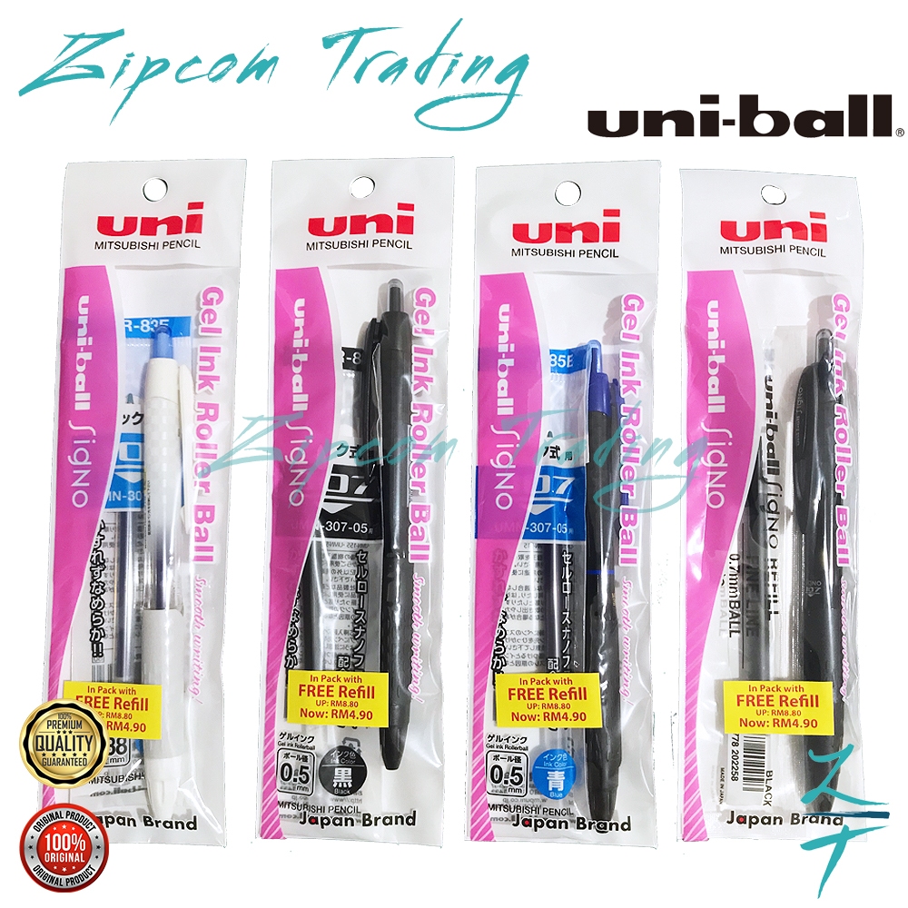 Uni-Ball Signo 307 - fijn intrekbare rollerbalpen - 3 stuks - rood - UMN-307