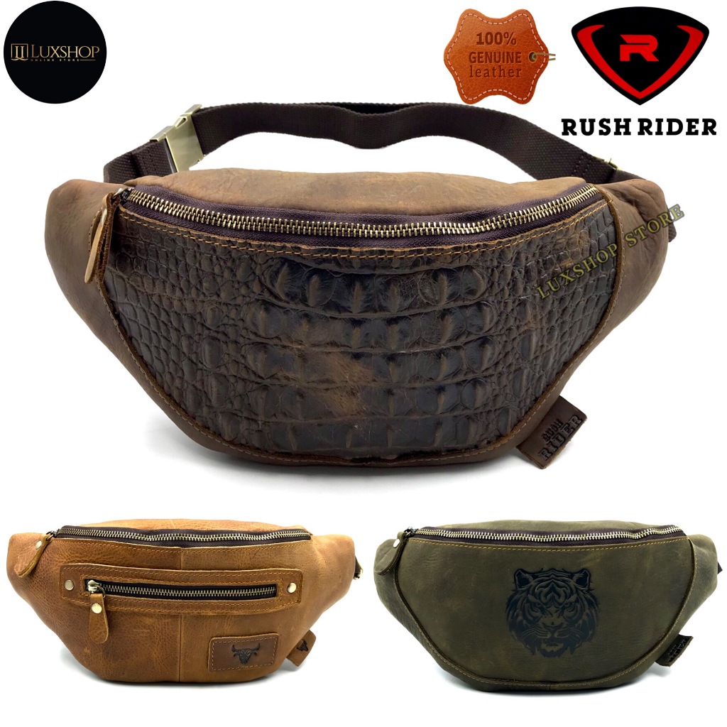 Rush Rider Full Cow Leather L Size Waist Bag Casual Pouch Bag Men Chest ...