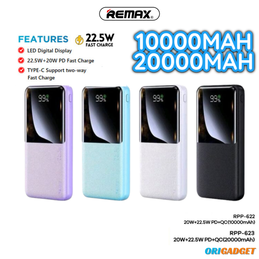 REMAX RPP-622 RPP-623 10000mAh 20000mAh Portable Fast Charging Type C ...