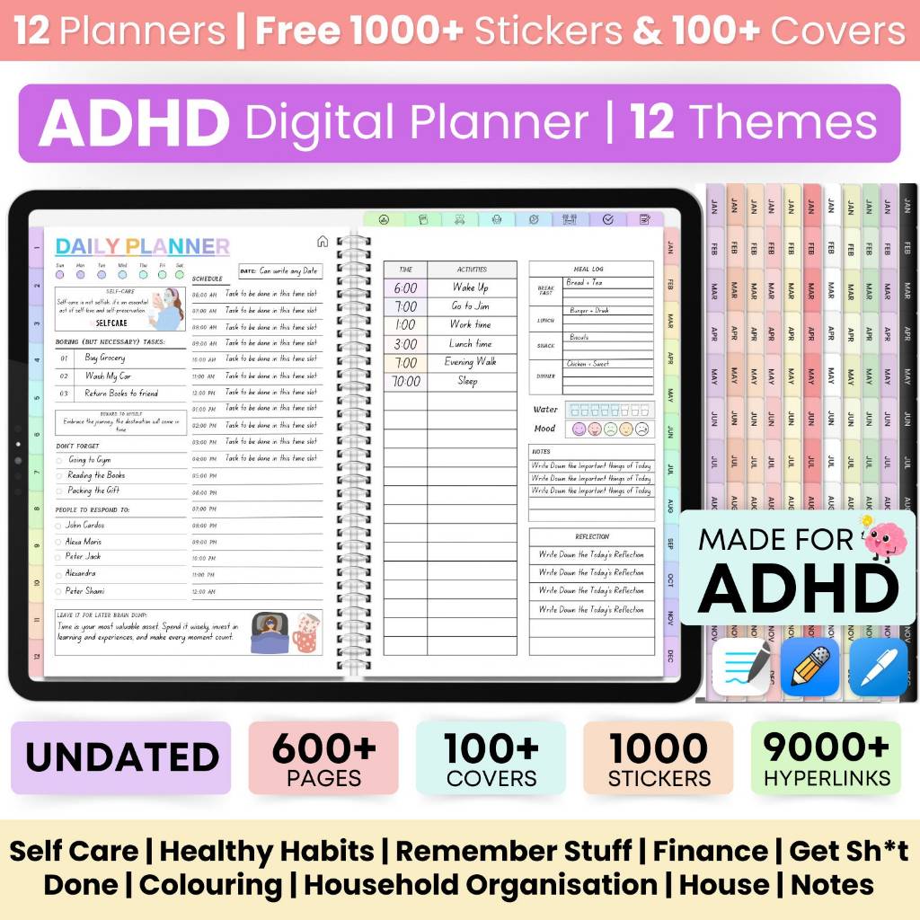 📚 ADHD Digital Planner | Undated iPad GoodNotes | Daily Weekly Monthly ...