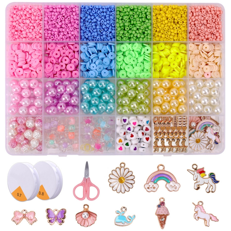 Unicorn Bracelet Beaded Kit 4179Pcs Clay Beads Seed Beads Pearl