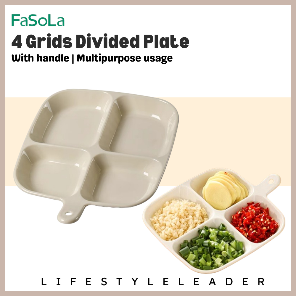 FaSoLa 4 Grids Divided Plate with Handle Square Design Sauce ...