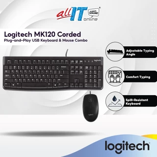 Logitech MK120 Corded Keyboard and Mouse Combo | Plug-and-Play | Spill-Resistant Design | Adjustable Keyboard Height