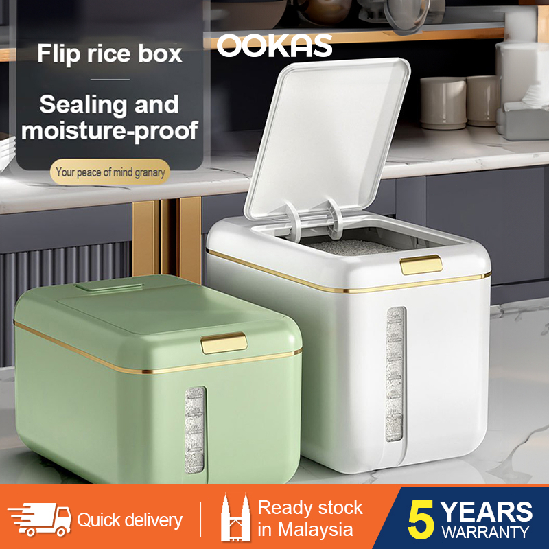 OOKAS 10KG Rice Storage Box Grain Container Cereal Rice Bucket Insect ...