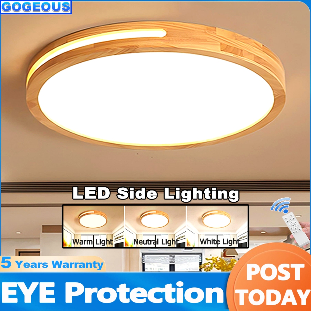 50/40/30/23CM Wooden Ceiling Light LED Tricolor Dimmable Ceiling Lamp ...