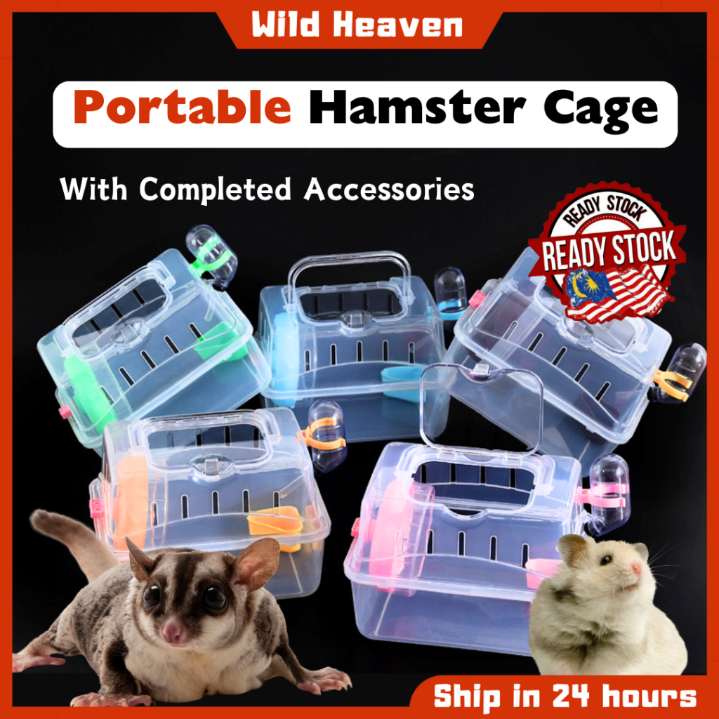 View of Portable Hamster Cage With Wheel And Bottle Transparent Sangkar Hemster ...