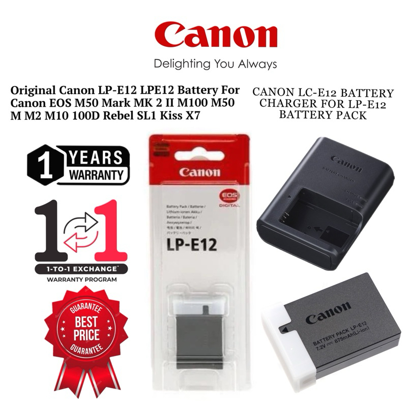 CANON LPE12 BATTERY/CANON LCE12 CHARGER FOR CANON EOS M50 M100 M10 M2