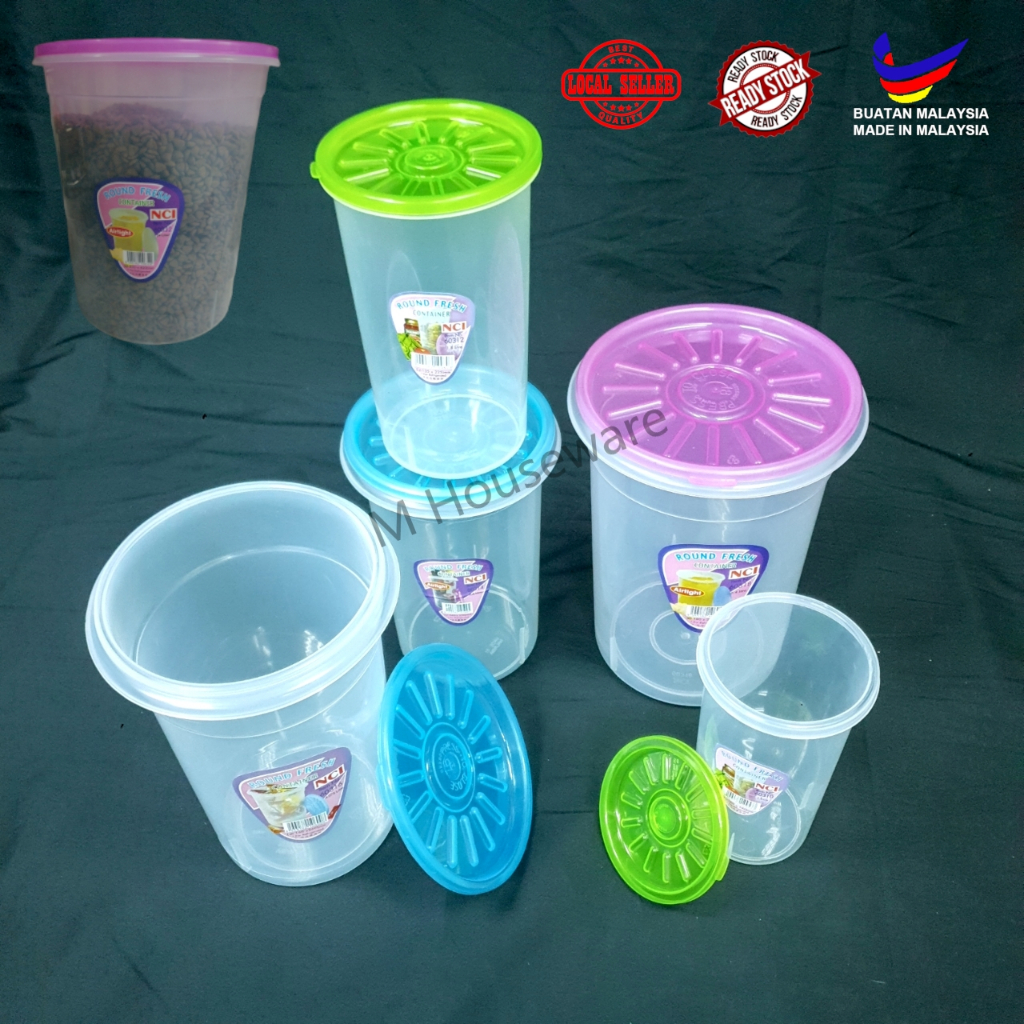 NCI Round Container Air-Tight 1.0L ~ 5.4L Bekas Plastic Bekas Keropok ...