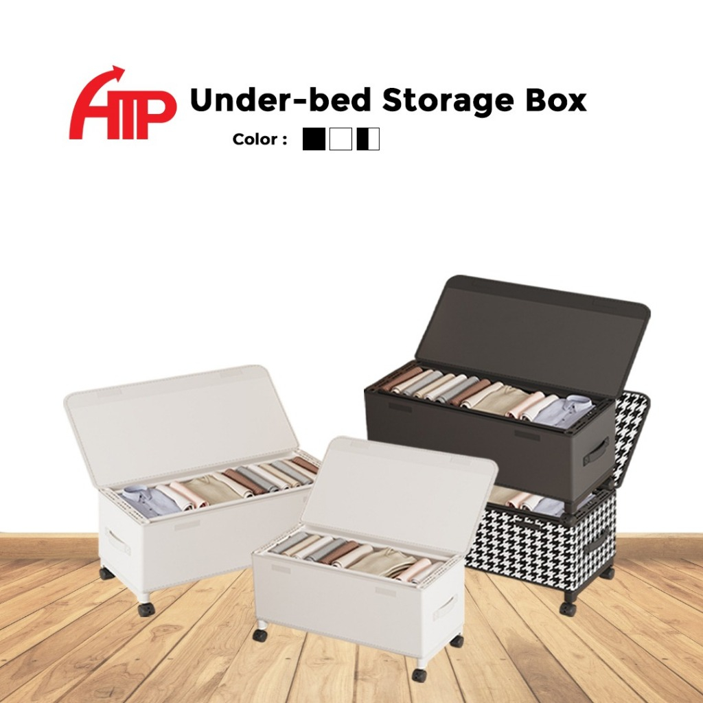 ATP Dormitory Bed Storage Box with Wheels - Black/White/Houndstooth ...