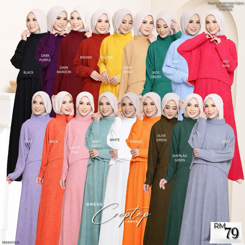 CROPTOP LABUH DRESS MUSLIMAH IRONLESS PREMIUM WRINKLE FABRIC | Shopee ...