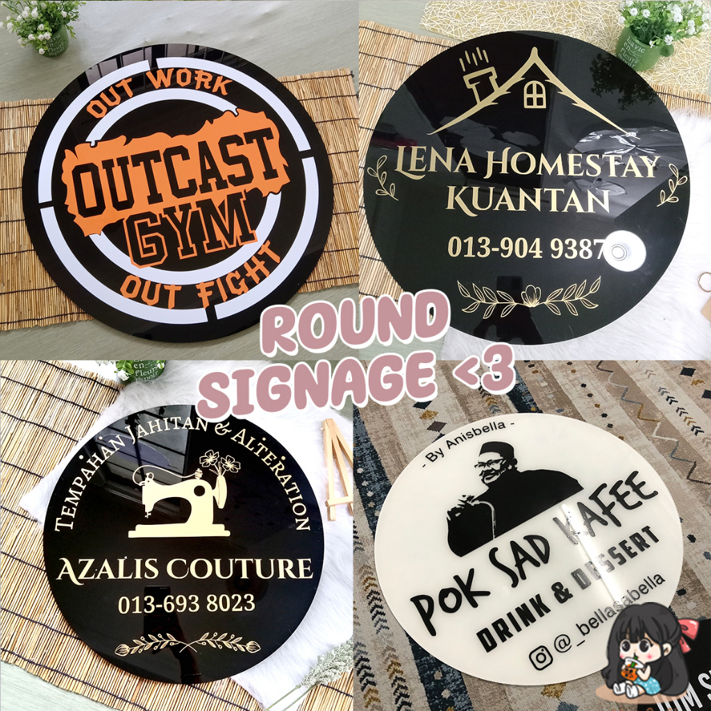 CUSTOM SIGNAGE BULAT SIGNAGE BUTIK PAPAN TANDA KEDAI ROUND FRAME