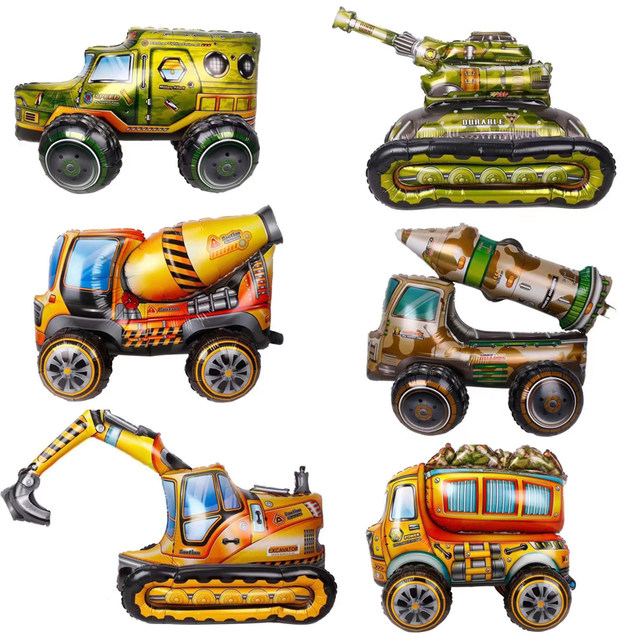 Construction Balloons 4D Assembly Big Excavator Birthday Balloon Foil ...