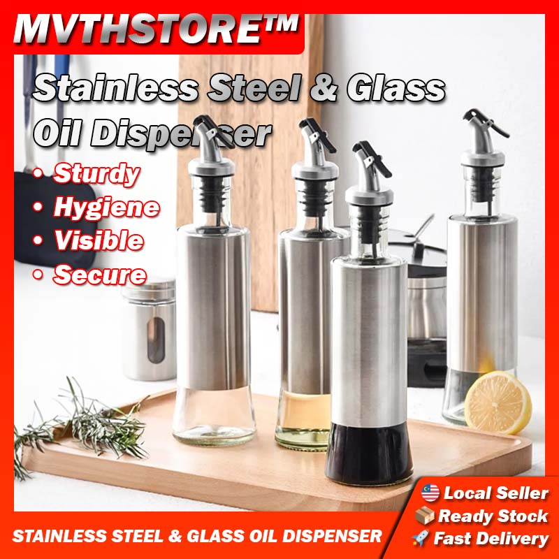 Oil Dispenser Stainless Steel & Glass Bottle For Oil, Vinegar & Soy