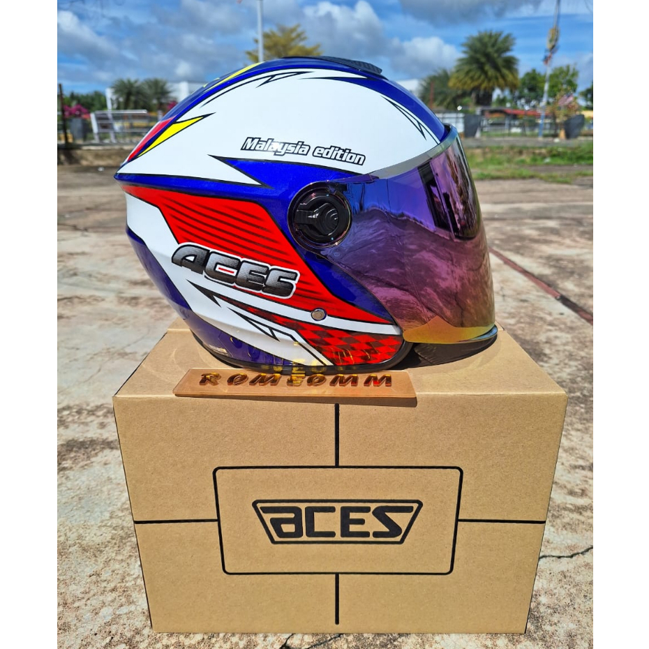ACES Open Face Helmet With Siap Rainbow Visor R1 Topi Keledar | Shopee ...