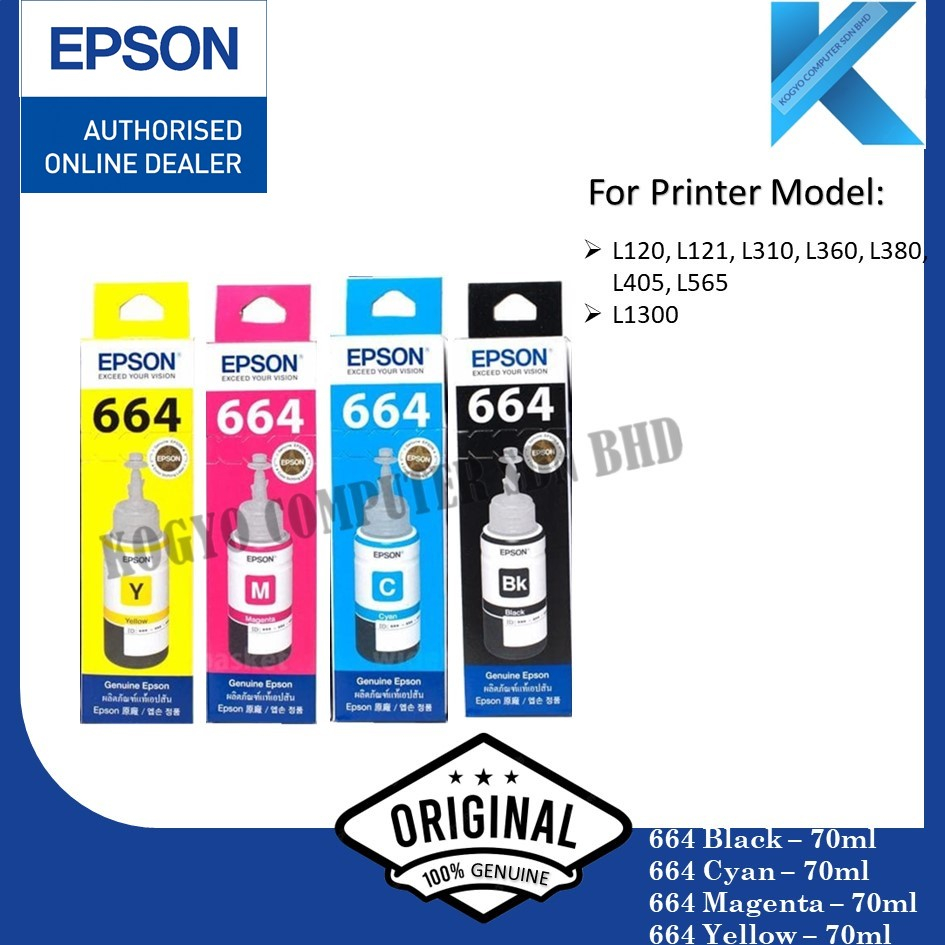 Epson 664 T664 Ink (Genuine) Black Cyan Magenta Yellow T6641 T6642 ...