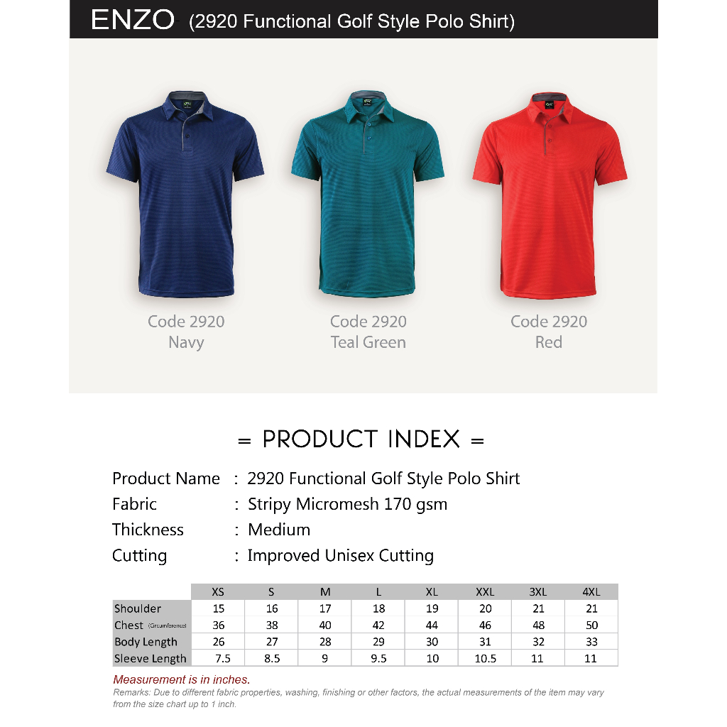 2920 Enzo Stripy Micromesh 100 Microfiber Functional Golf Style Collar