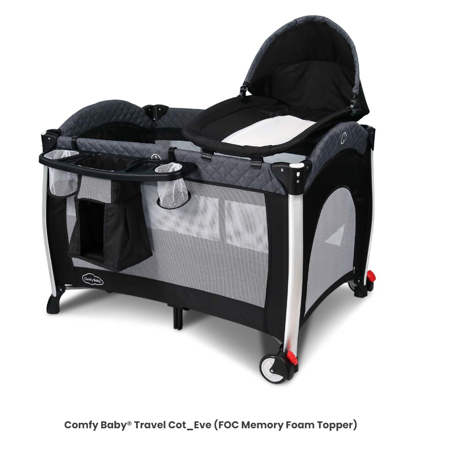 Comfy Baby Travel Cot Eve (FOC Memory Foam Topper) (Cot + Mattress