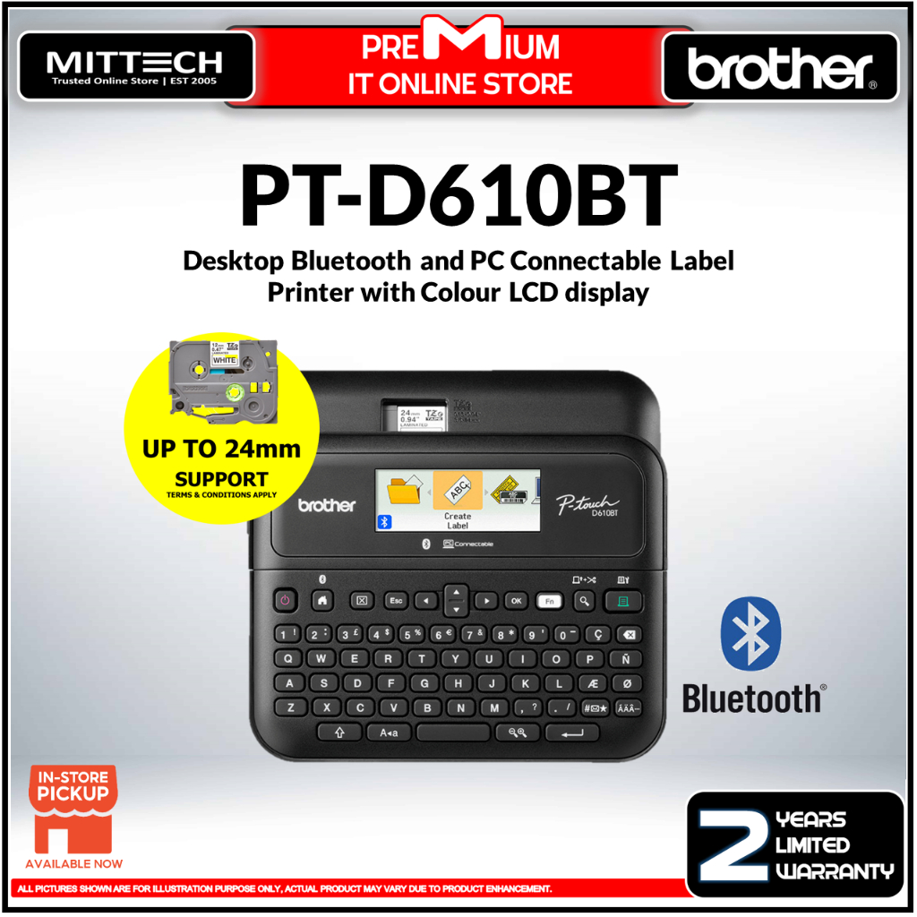 Brother Label Printer PTouch PTD610BT USB Bluetooth Portable Label