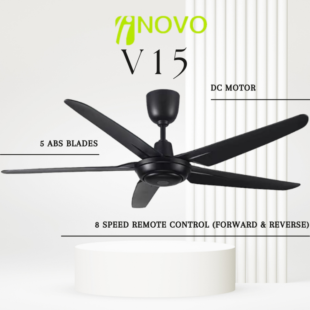 Inovo V15 DC Motor Ceiling Fan 5 Blades Remote Control Kipas Siling