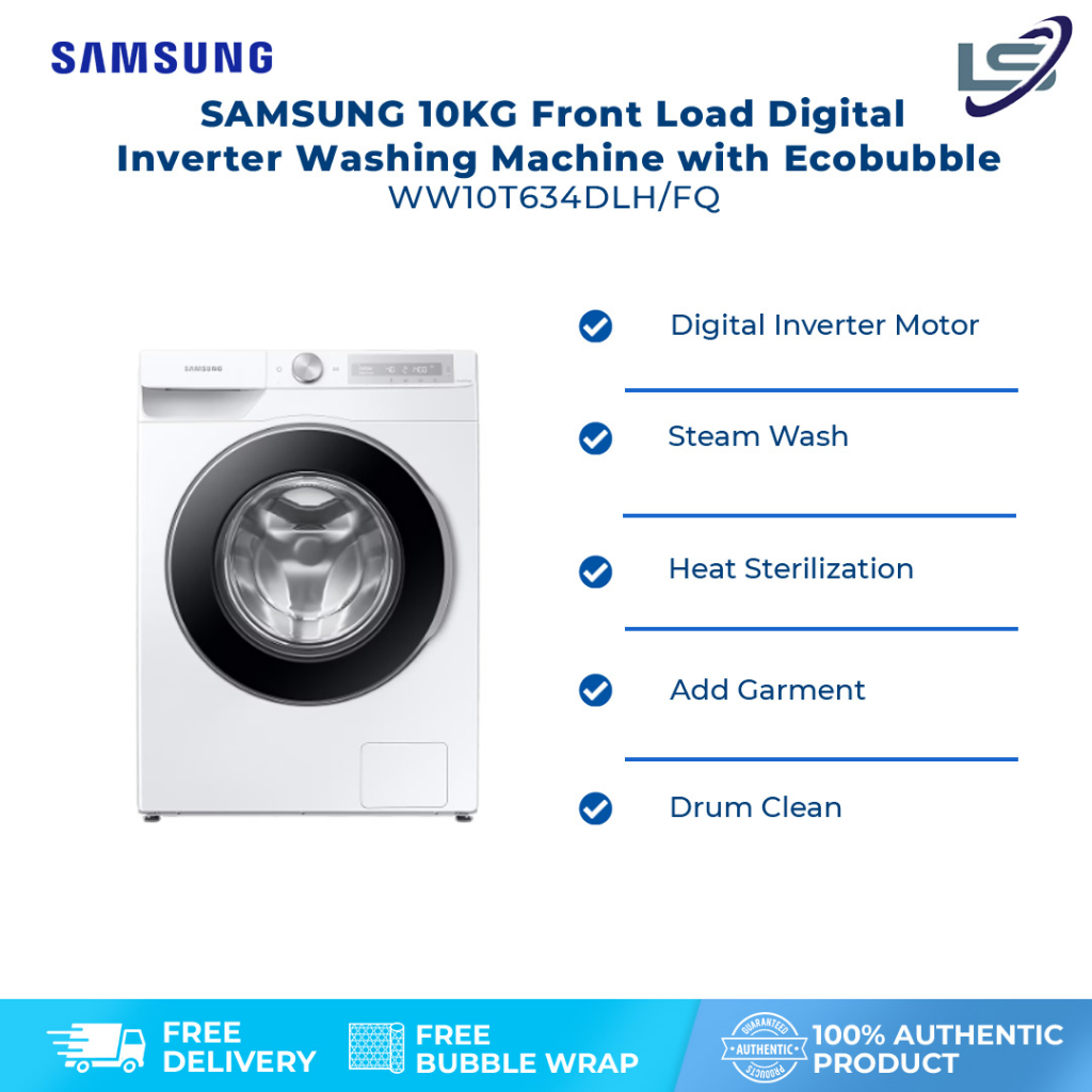 SAMSUNG 10KG Front Load Digital Inverter Washing Machine with Ecobubble WW10T634DLH/FQ AI
