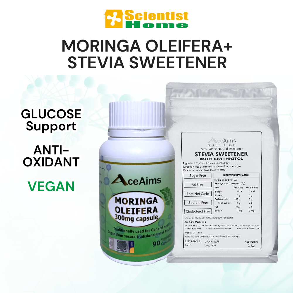 ACE AIMS Moringa Oleifera 90 capsules + Stevia Sweetener 200g Glucose