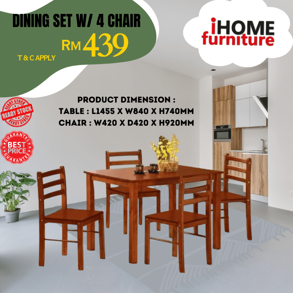 IHOME SABAH FURNITURE 🔥READY STOCK🔥IKEA/MODERN SOLID DINING SET 1+4 ...