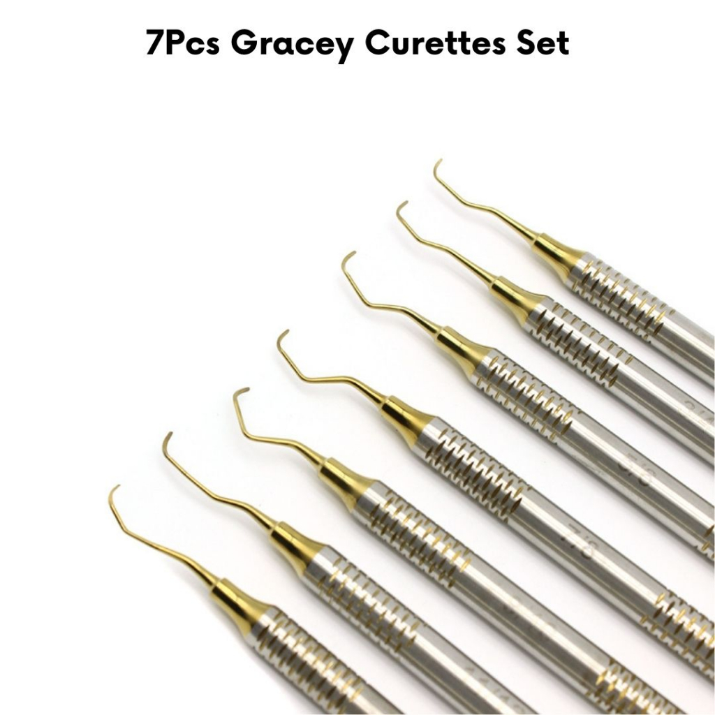 thumbnail image 2 of 7-Piece Dental Periodontal Gracey Curette Set – 1/2 To 13/14 – Double Ended Hollow Handle 2 of 6