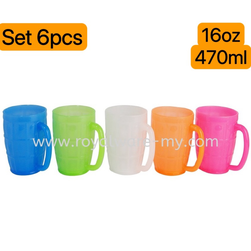 (SET 6Pcs)470ml Plastic PP Mug Drinking Mug Cup Tumbler 16oz 561PP