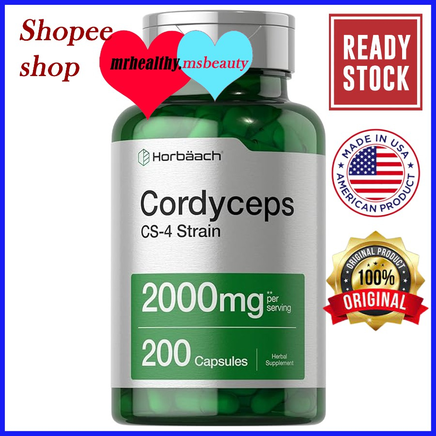 Horbaach Cordyceps Mushroom CS-4 Strain Cordyceps Sinesis 200 Capsules ...