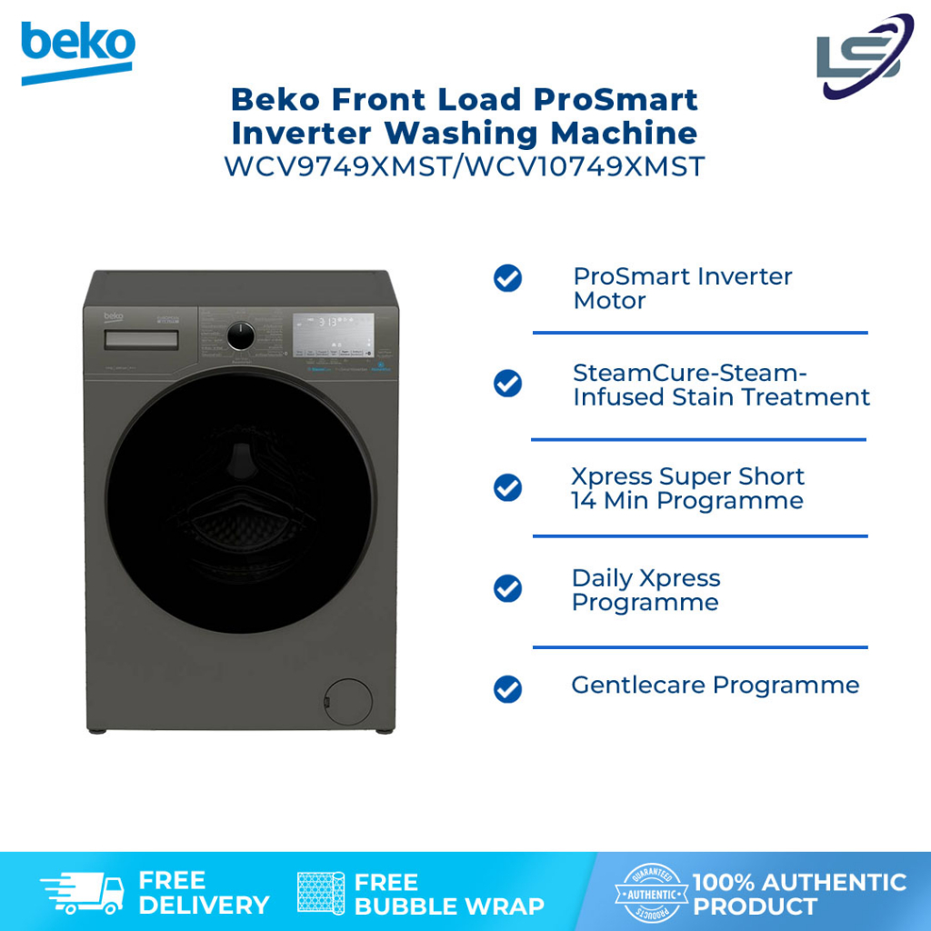 Beko 9KG/10KG Front Load ProSmart Inverter Washing Machine WCV10749XMST