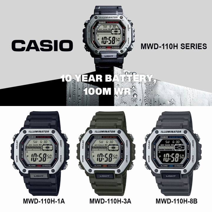 Casio MWD-110H with metal bezel, 10-year battery, enhanced stopwatch ...