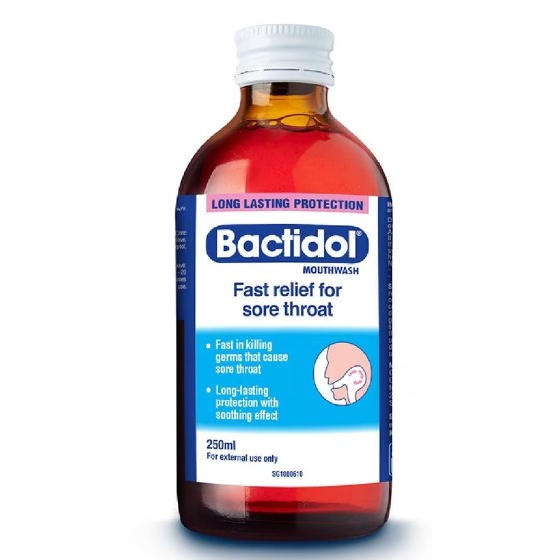 BACTIDOL SORE THROAT & ULCERS FAST RELIEF MOUTHWASH (250 ml) Shopee