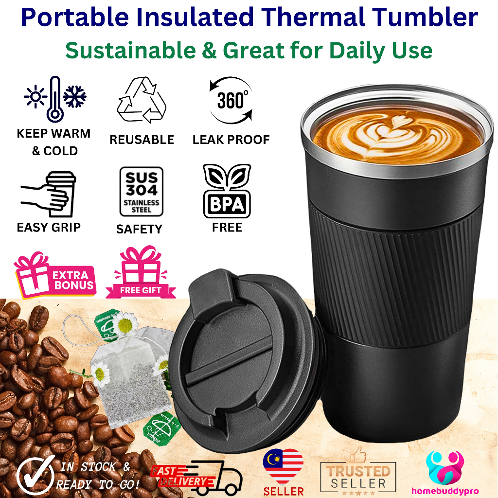 380ml Portable Coffee Mug Tumbler SUS304 Stainless Steel Thermos Bottle ...