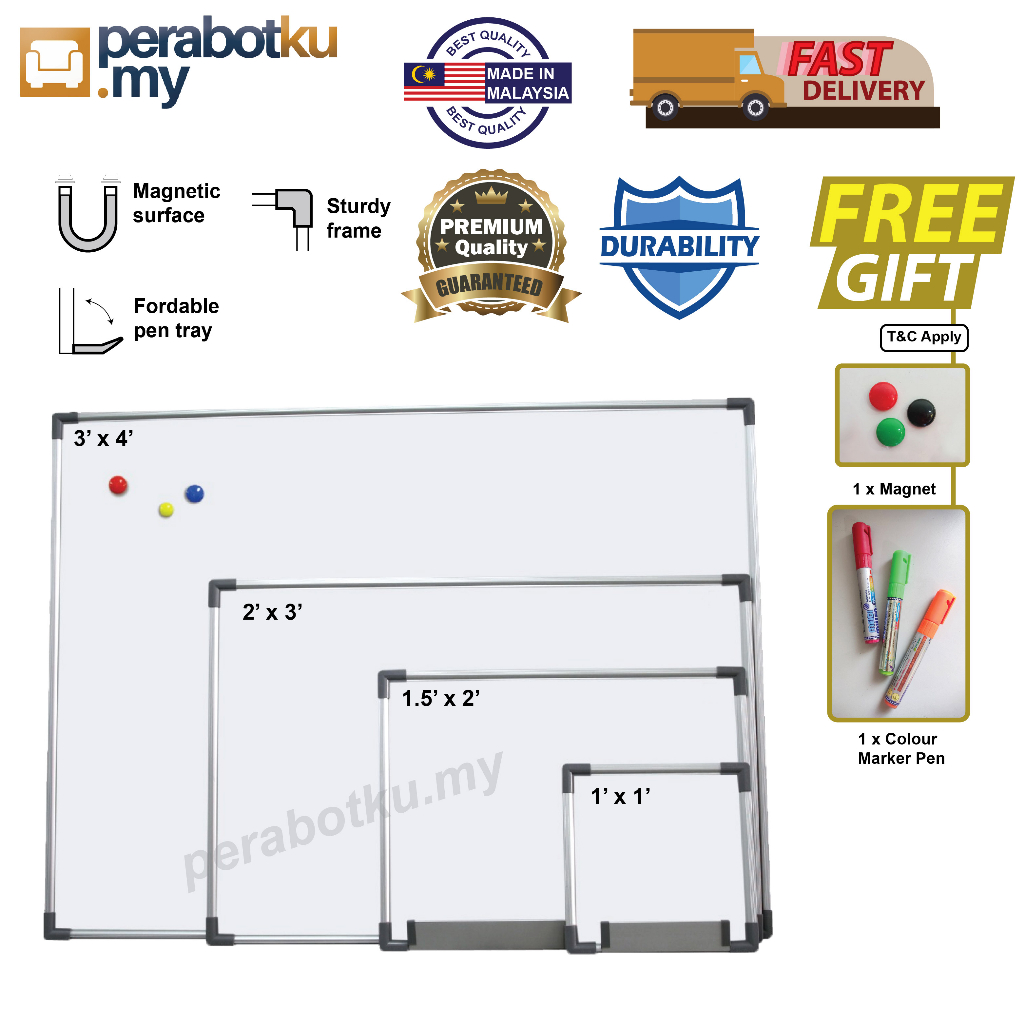 Small Size Whiteboard 1x1, 1x2, 1.5x1, 1.5x2, 2x3, 3x4 White