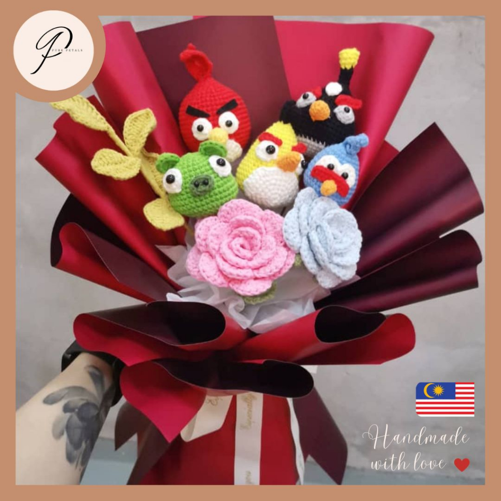 Handmade Knitted Crochet Angry Bird Theme Bouquet Birthday Gift ...