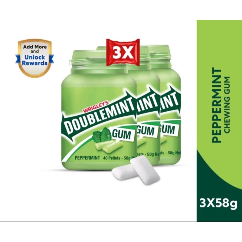 Doublemint Peppermint Bottle Gum Chewing 58g X 3 Bottle Shopee Malaysia