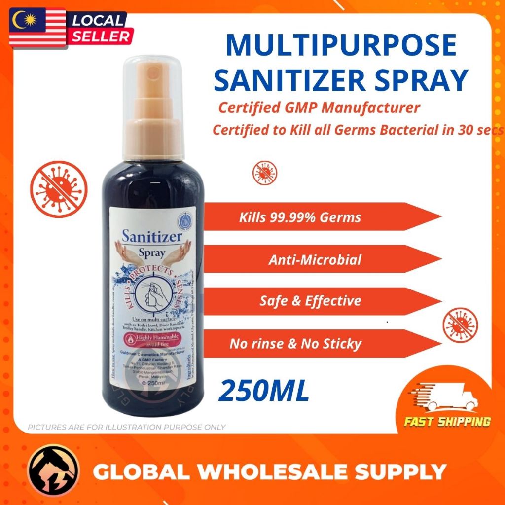 250ML Multipurpose Hand Sanitizer Spray Hand Bacterial GMP Certified ...
