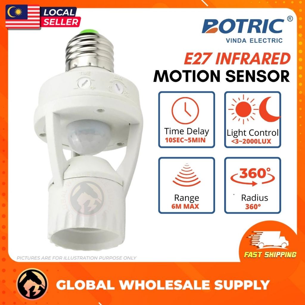 PREMIUM E27 Infrared Motion Sensor Lamp Holder Auto ON/Off Switch Bulb ...