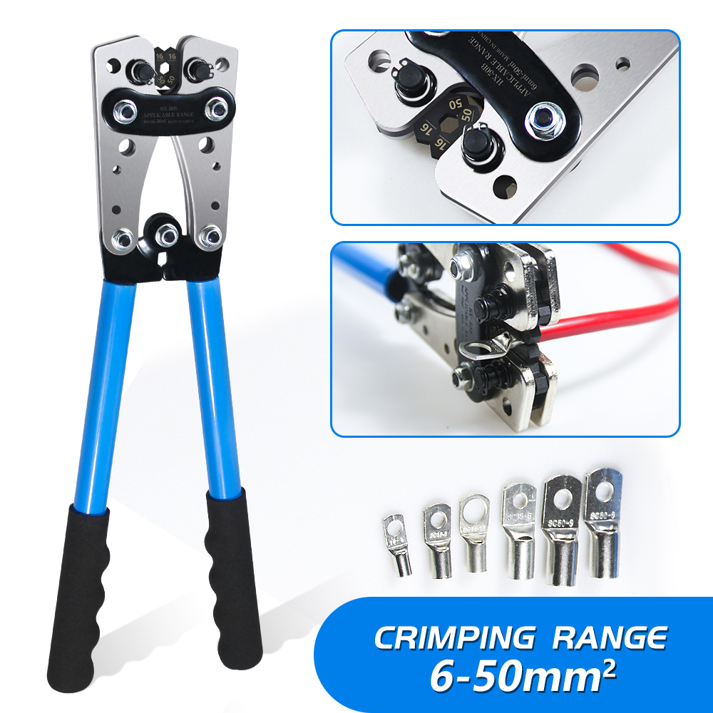 HX-50B 6-50mm 1/0-10 AWG Battery Cable Lug Crimping Tool Ratchet Wire ...