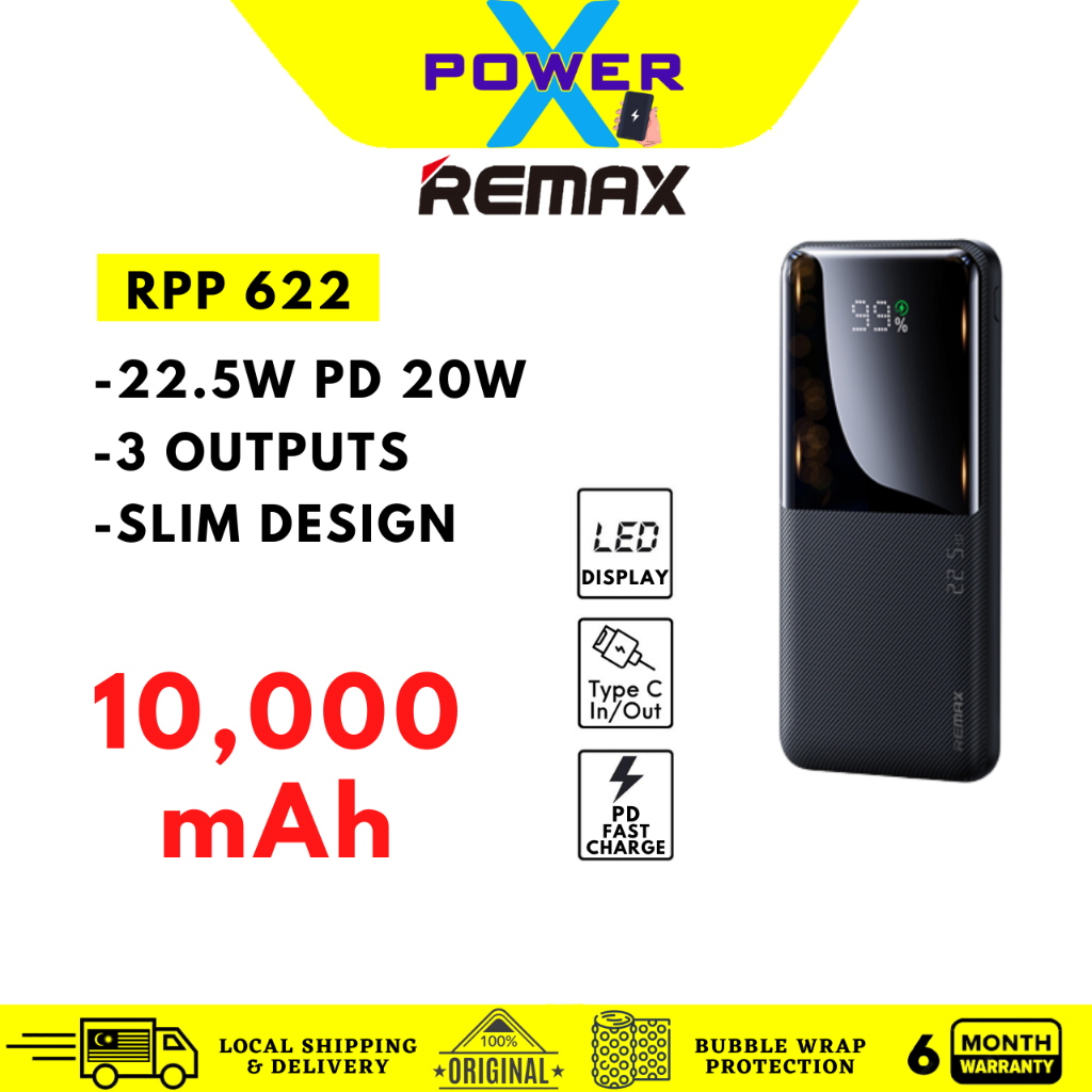 REMAX RPP-622 10000mAh Portable Fast Charging Type C QC 22.5w LED ...