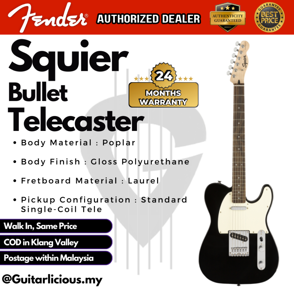 FENDER Squier Bullet Telecaster Electric Guitar, Laurel FB, Black