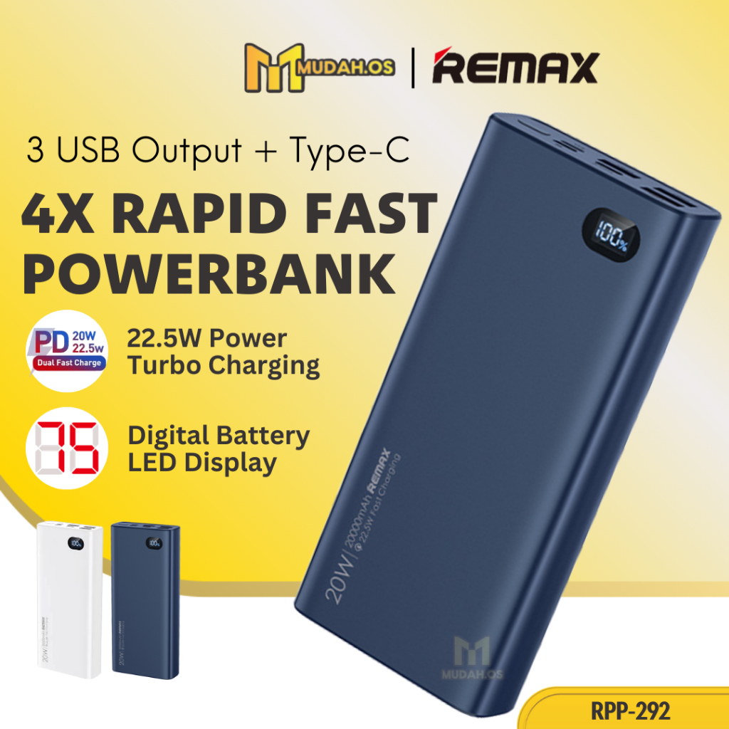 REMAX Original 20000mAh 22.5W PD Fast Charging Powerbank RPP-292 ...