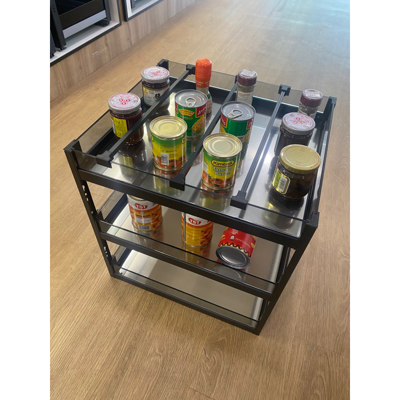450MM Stainless Steel With Glass Kitchen Sauce Rack Ready Stock ...